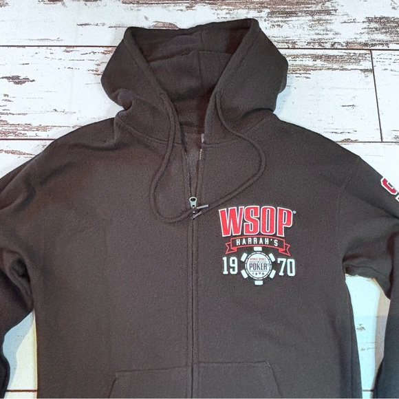 Unisex Black WSOP Harrah’s Cherokee Poker Zip-up Hoodie Sweatshirt Size Small - Picture 3 of 8